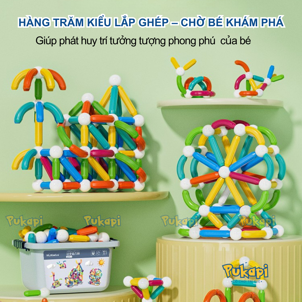 Đồ Chơi Nam Châm Xếp Hình Bộ Xếp Hình Nam Châm 72 Chi Tiết Lắp Ghép Sáng Tạo Đa Dạng Màu Sắc - Đồ Chơi Cho Bé PUKAPI
