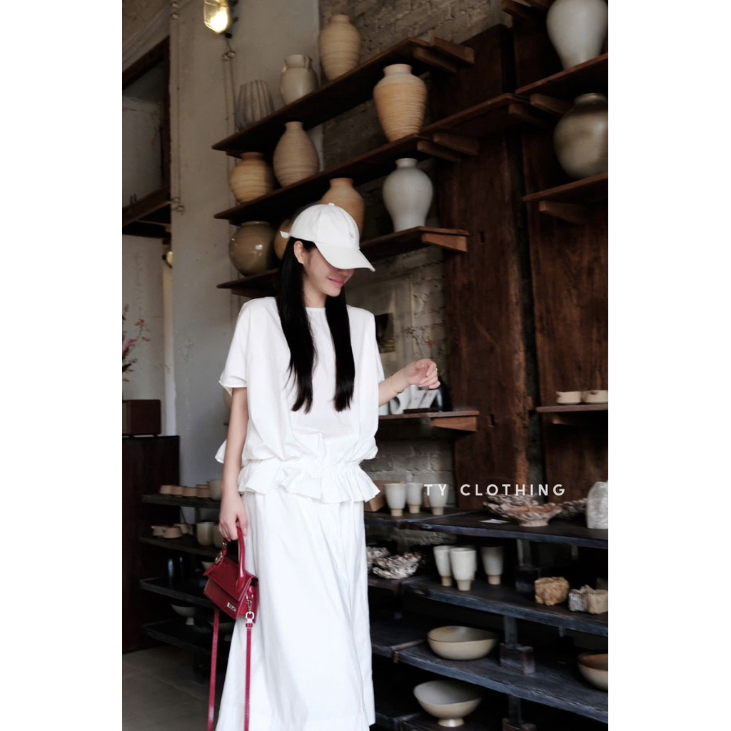 (HÌNH CHÍNH CHỦ) Set thô bo chun eo- Hàng Thiết kế- màu Trắng- TYCLOTHING