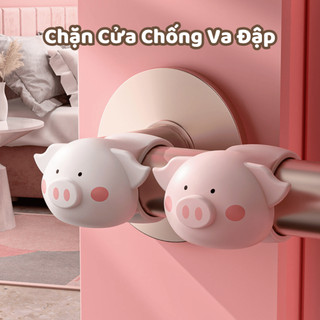 Combo 6 Miếng Chặn Cửa Chống Va Đập Silicon Chống Tiếng Ồn Làm Hỏng Tường Đệm Chặn Cửa Tay Cầm Hình Lợn Life Plus - CC02
