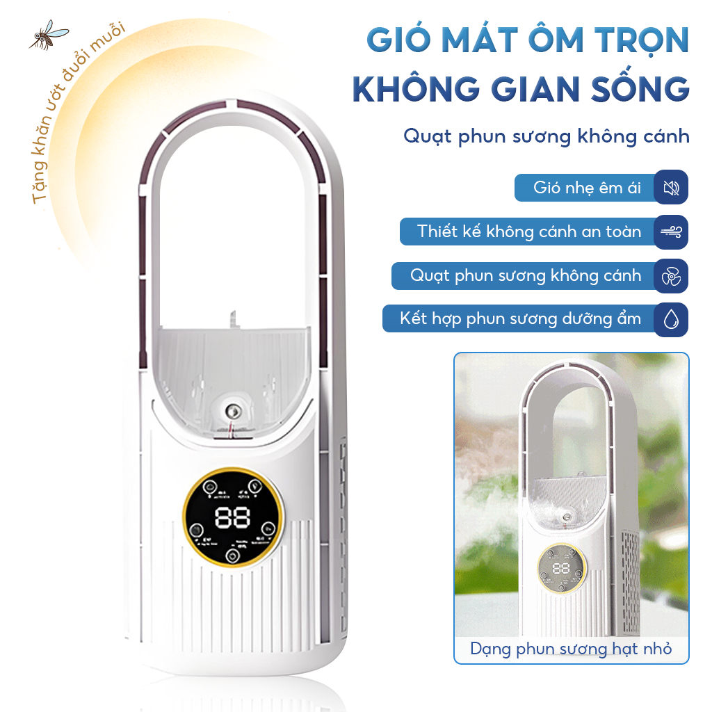 Quạt Không Cánh Phun Sương Điều Hòa Hơi Nước Làm Mát Để Bàn Làm Việc Tiện Lợi