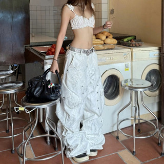 Quần Dài Túi Hộp Ống Rộng Phối Đinh Tán Trắng - Brand TSUN Chính Hãng - Thunder Pants White