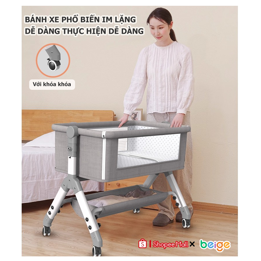 Nôi Đa Năng Beige, giường ngủ cho bé, Ghép Giường, Chống Trào Ngược | An Toàn Tuyệt Đối Cho Bé
