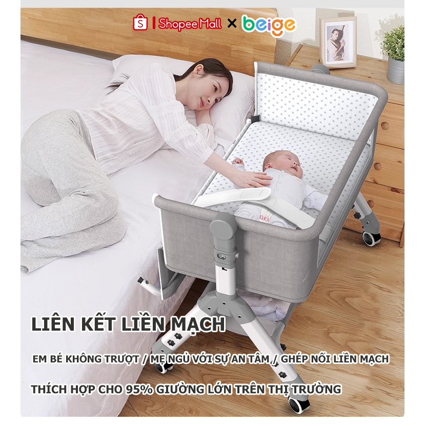 Nôi Đa Năng Beige, giường ngủ cho bé, Ghép Giường, Chống Trào Ngược | An Toàn Tuyệt Đối Cho Bé
