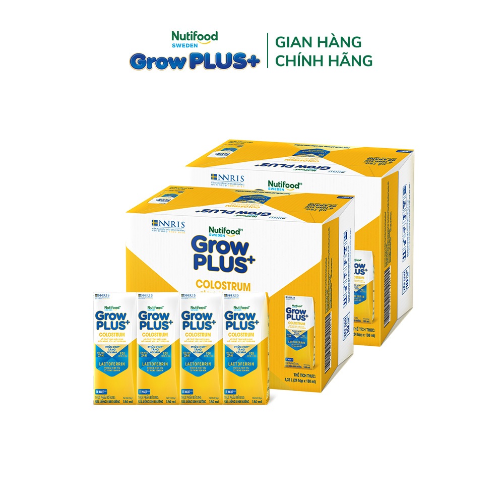 [Livestream Hannah Olala] Combo 2 Thùng 24 hộp Sữa bột pha sẵn Nutifood Sweden GrowPLUS+ Colostrum Lactoferrin 180ml
