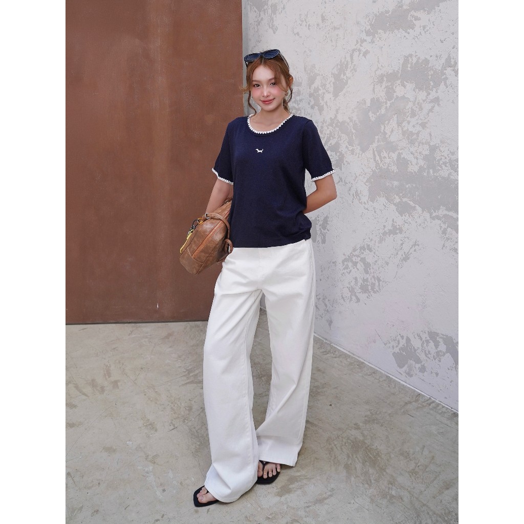 Quần jeans trắng ống rộng Marcus Miều Est.2013 lưng cao form suông basic chất dày đứng dáng