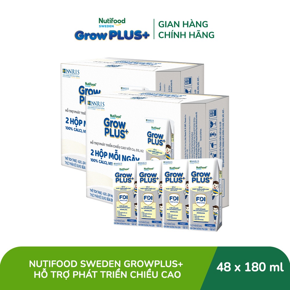 [Livestream KOL] Combo 2 Thùng 24 Hộp Sữa Bột Pha Sẵn Nutifood Sweden GrowPLUS+ Cao lớn vượt trội hộp 180 ml