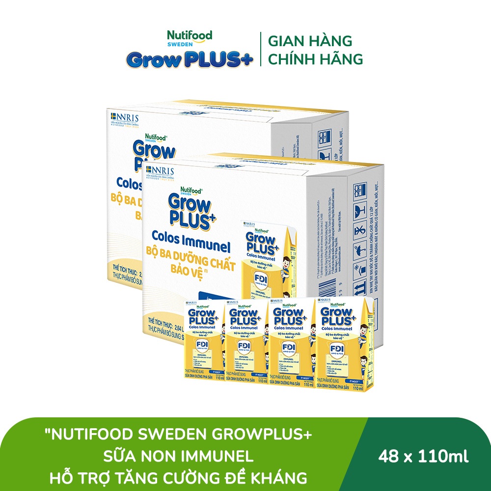 [Livestream KOL] Combo 2 Thùng 24 hộp SBPS Nutifood Sweden GrowPLUS+ Sữa Non Immunel hộp 110 ml (Bao bì tuỳ lô hàng)