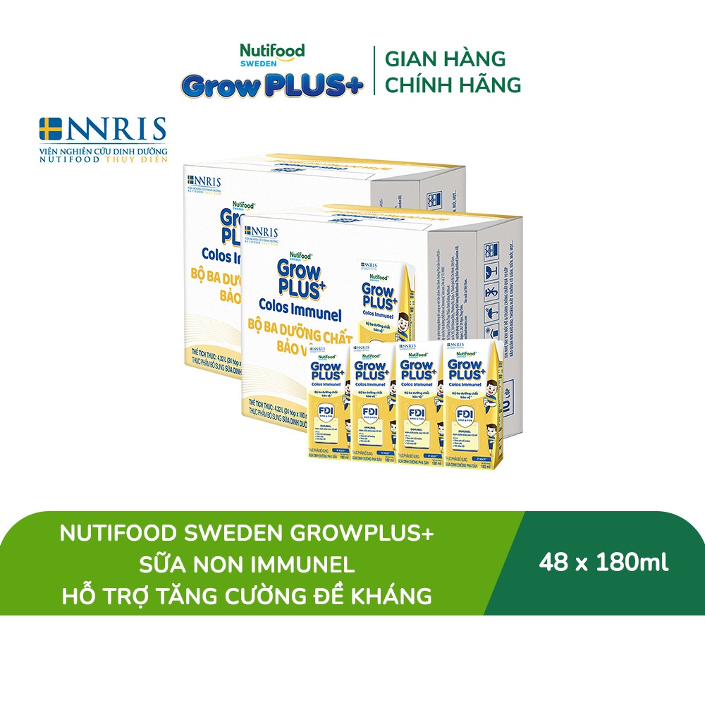 [Livestream KOL] Combo 2 Thùng 24 hộp SBPS Nutifood Sweden GrowPLUS+ Sữa Non Immunel hộp 180 ml (Bao bì tuỳ lô hàng)
