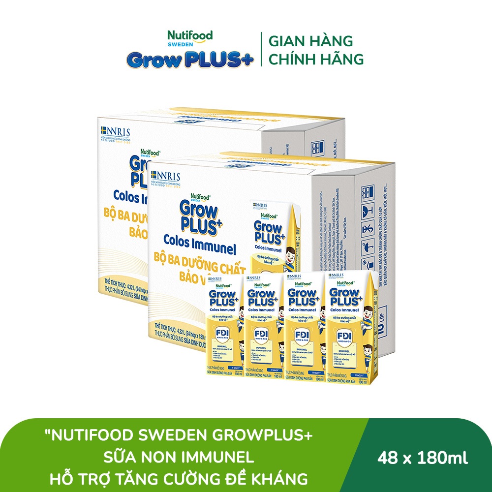 [Livestream KOL] Combo 2 Thùng 24 hộp SBPS Nutifood Sweden GrowPLUS+ Sữa Non Immunel hộp 180 ml (Bao bì tuỳ lô hàng)