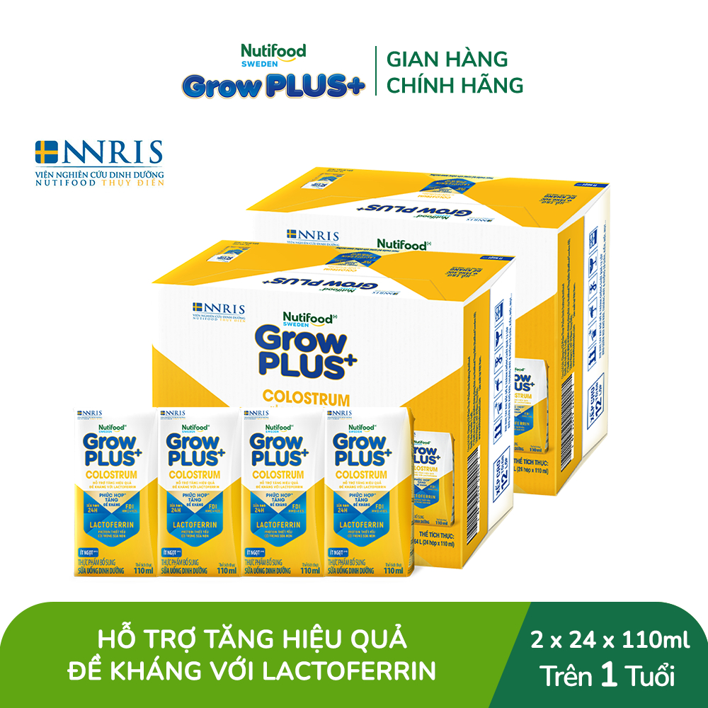 Combo 2 Thùng 24 hộp Sữa bột pha sẵn Nutifood Sweden GrowPLUS+ Colostrum Lactoferrin 110ml