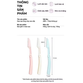 Set 3 Dao Cạo Lông Mày An Toàn Chống Trầy-Bộ Dao Cạo Có Thể Gập Lại Kèm Lưỡi Thay Đa Năng