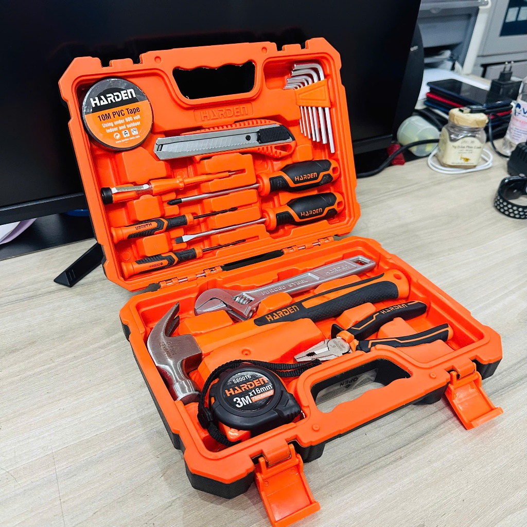 Bộ Dụng Cụ Sửa Chữa Đa Năng 18 Món Harden – Có Búa, Kìm, Tua Vít, Thước, Dao, Mỏ Lết, Lục Giác, Băng Keo