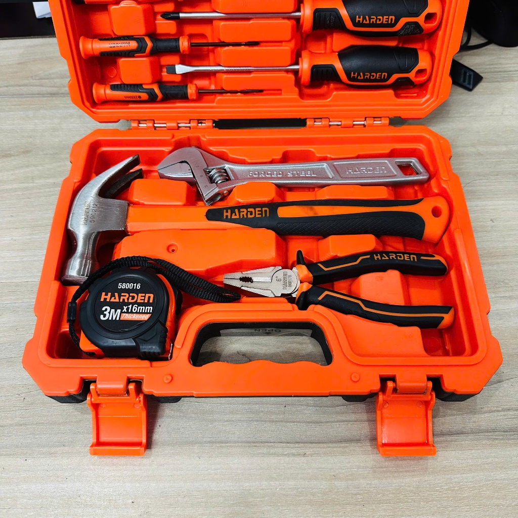 Bộ Dụng Cụ Sửa Chữa Đa Năng 18 Món Harden – Có Búa, Kìm, Tua Vít, Thước, Dao, Mỏ Lết, Lục Giác, Băng Keo