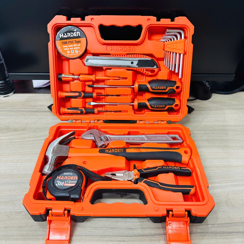 Bộ Dụng Cụ Sửa Chữa Đa Năng 18 Món Harden – Có Búa, Kìm, Tua Vít, Thước, Dao, Mỏ Lết, Lục Giác, Băng Keo