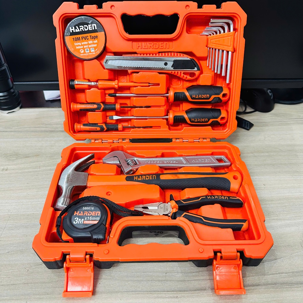 Bộ Dụng Cụ Sửa Chữa Đa Năng 18 Món Harden – Có Búa, Kìm, Tua Vít, Thước, Dao, Mỏ Lết, Lục Giác, Băng Keo