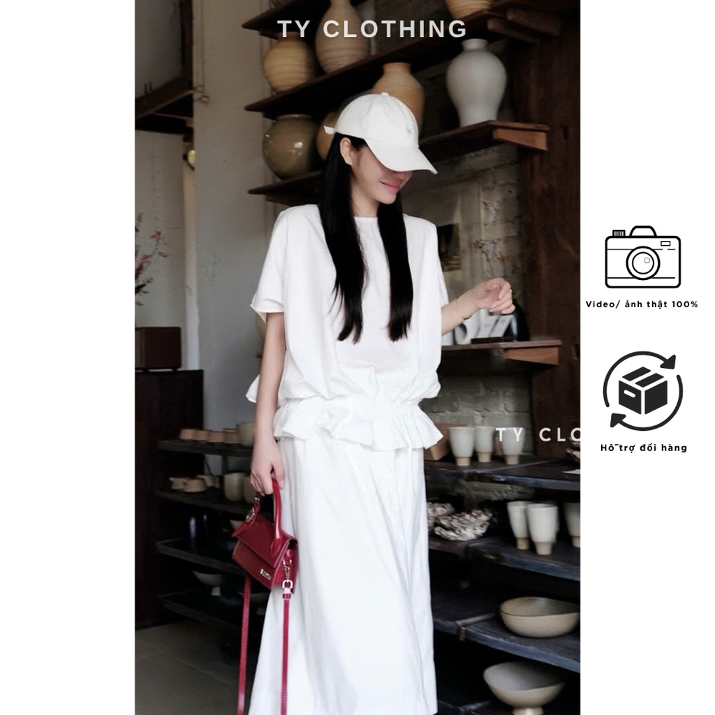 (HÌNH CHÍNH CHỦ) Set thô bo chun eo- Hàng Thiết kế- màu Trắng- TYCLOTHING