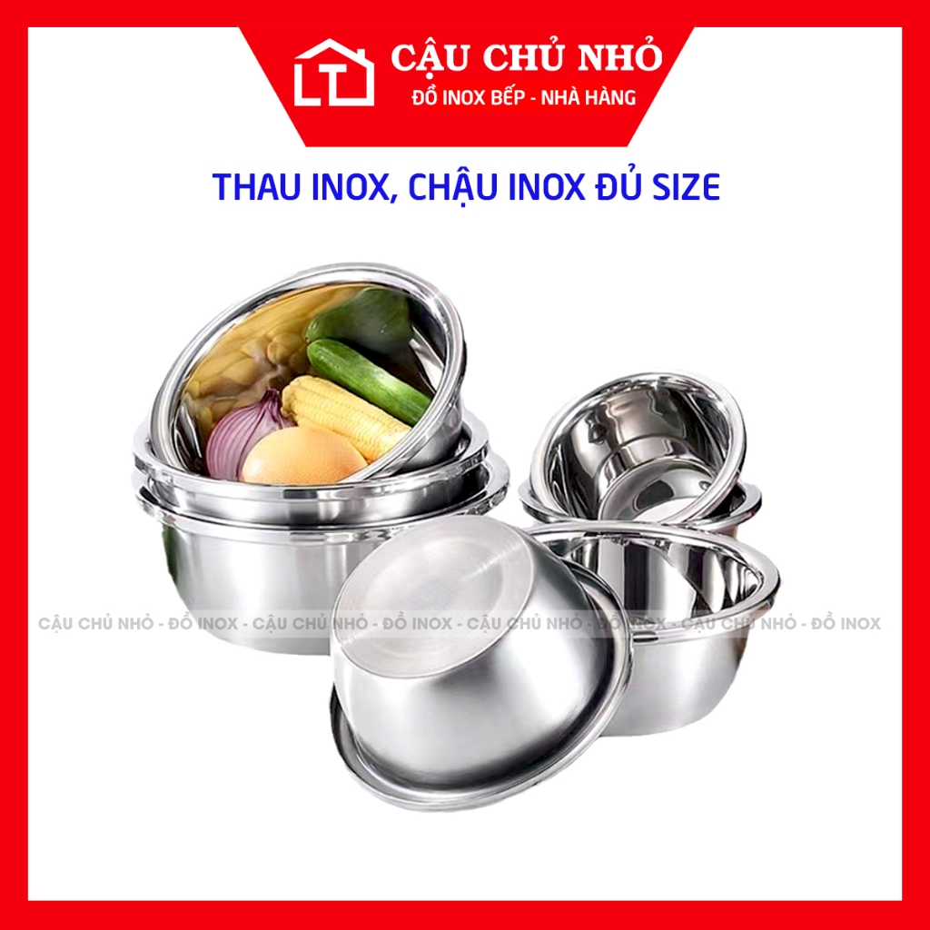 Thau inox trộn,salad, rửa rau, chậu inox hàng dày đẹp, thau trộn inox ...
