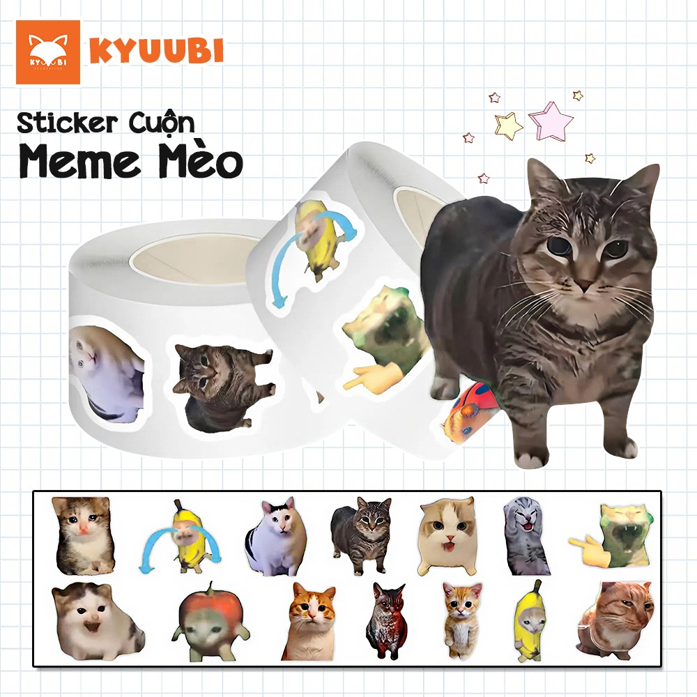 (500 pcs) Sticker Cuộn Meme Mèo - Hình Dán Mèo Vui Nhộn, Tem Dán Gói ...