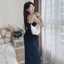 Set công sở, đồ bộ chất Jean nữ măc hè gồm áo hai dây form peplum xoè phối quần dài suông năng động