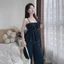 Set công sở, đồ bộ chất Jean nữ măc hè gồm áo hai dây form peplum xoè phối quần dài suông năng động