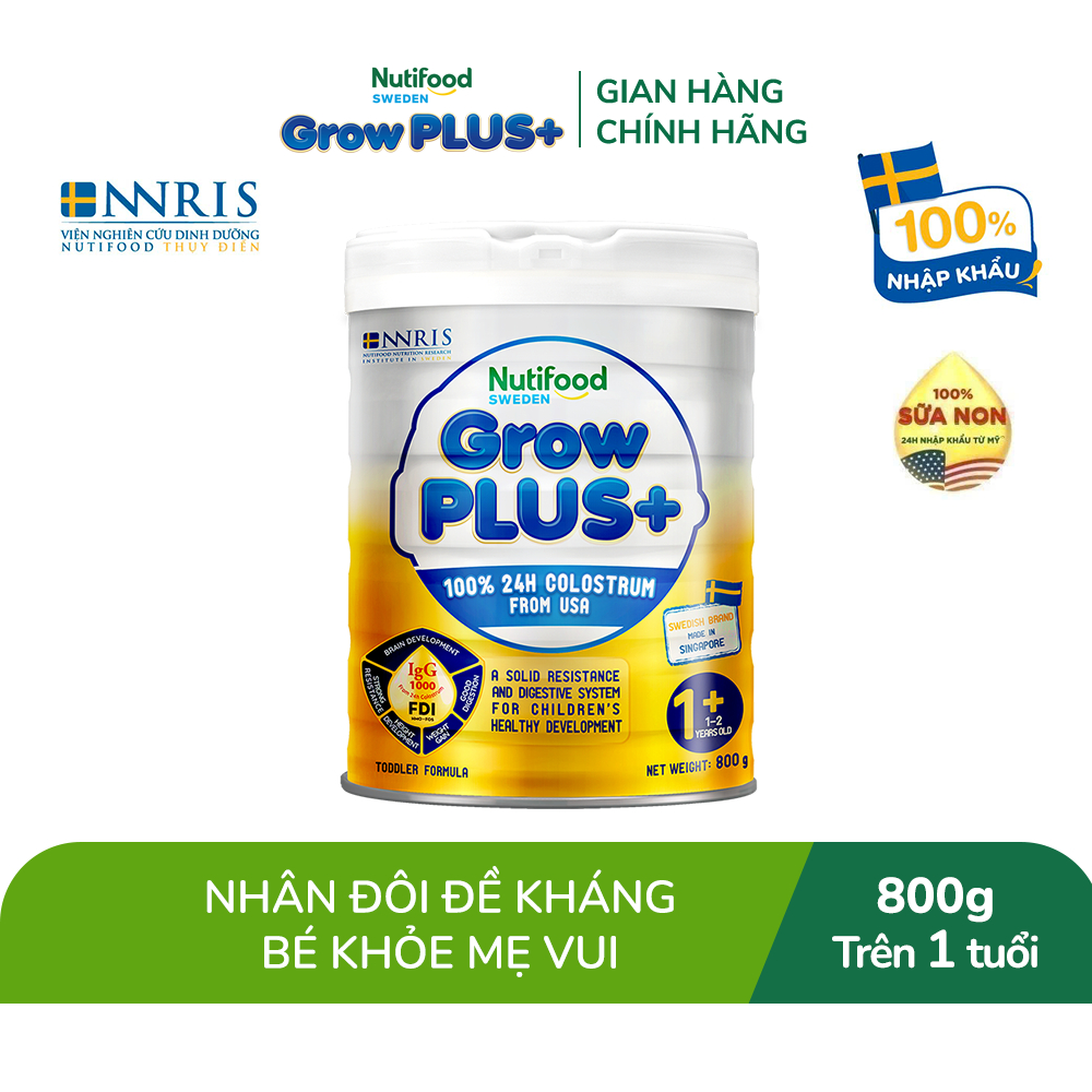 Sữa bột Nutifood GrowPLUS+ Sữa Non Trên 1 tuổi -  24h hỗ trợ tăng đề kháng (Lon 800g)