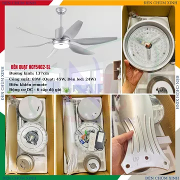 [ ĐÈN CHÙM XINH ] ĐÈN QUẠT, QUẠT TRẦN ĐIỀU KHIỂN REMOTE NCF5462-SL CHÍNH HÃNG NANOCO