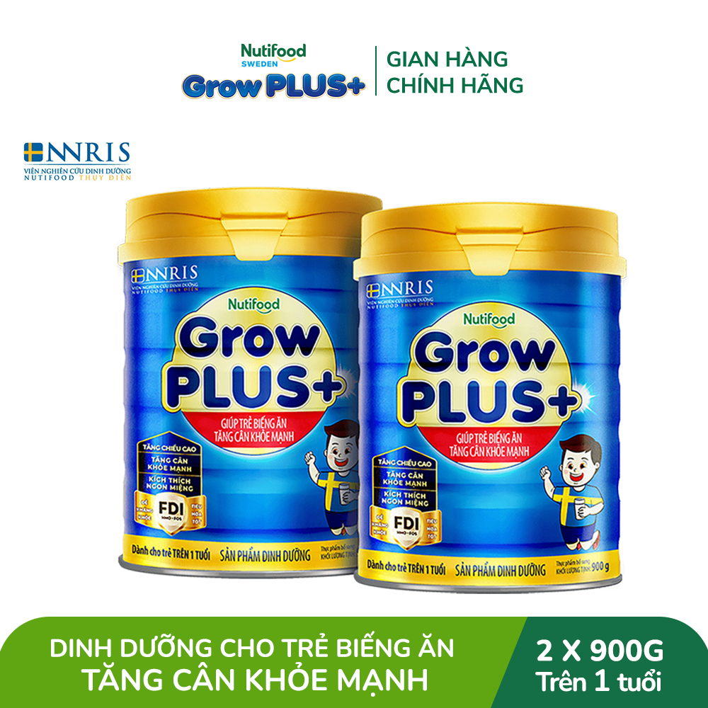 Combo 2 Sữa Bột Nutifood GrowPLUS+ Xanh (Biếng Ăn) 900g - Trên 1 Tuổi - Tăng Cân Khỏe Mạnh (2 Lon x Lon 900g)
