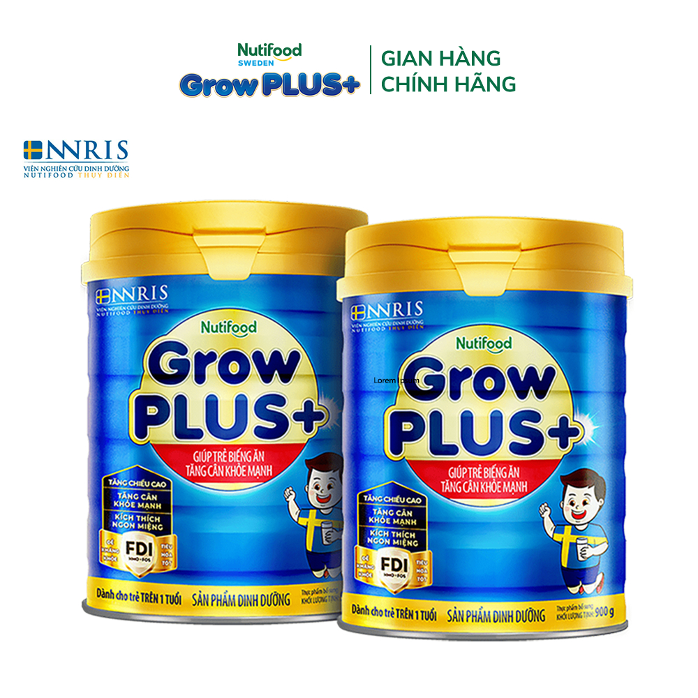 Combo 2 Sữa Bột Nutifood GrowPLUS+ Xanh (Biếng Ăn) 900g - Trên 1 Tuổi - Tăng Cân Khỏe Mạnh (2 Lon x Lon 900g)