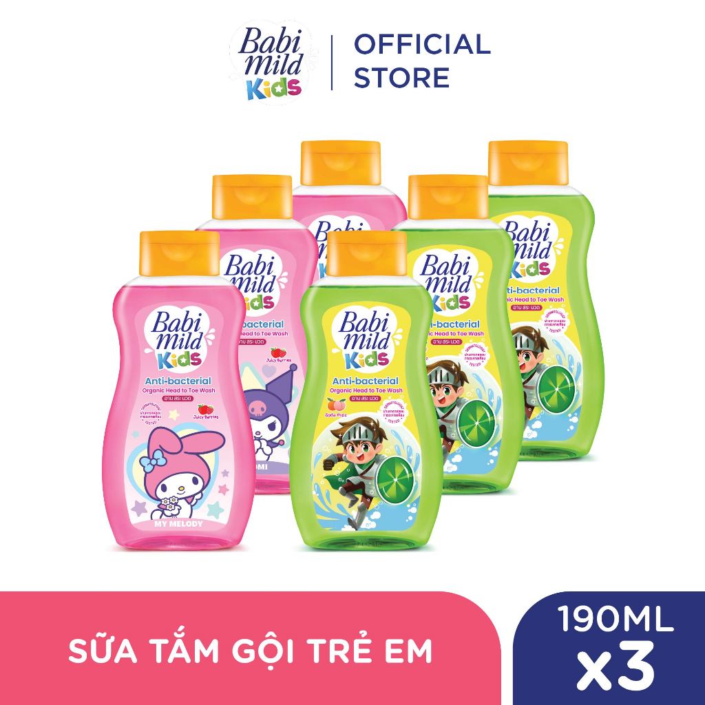 Combo 3 Sữa tắm gội toàn thân trẻ em Babi Mild Kids 190ML