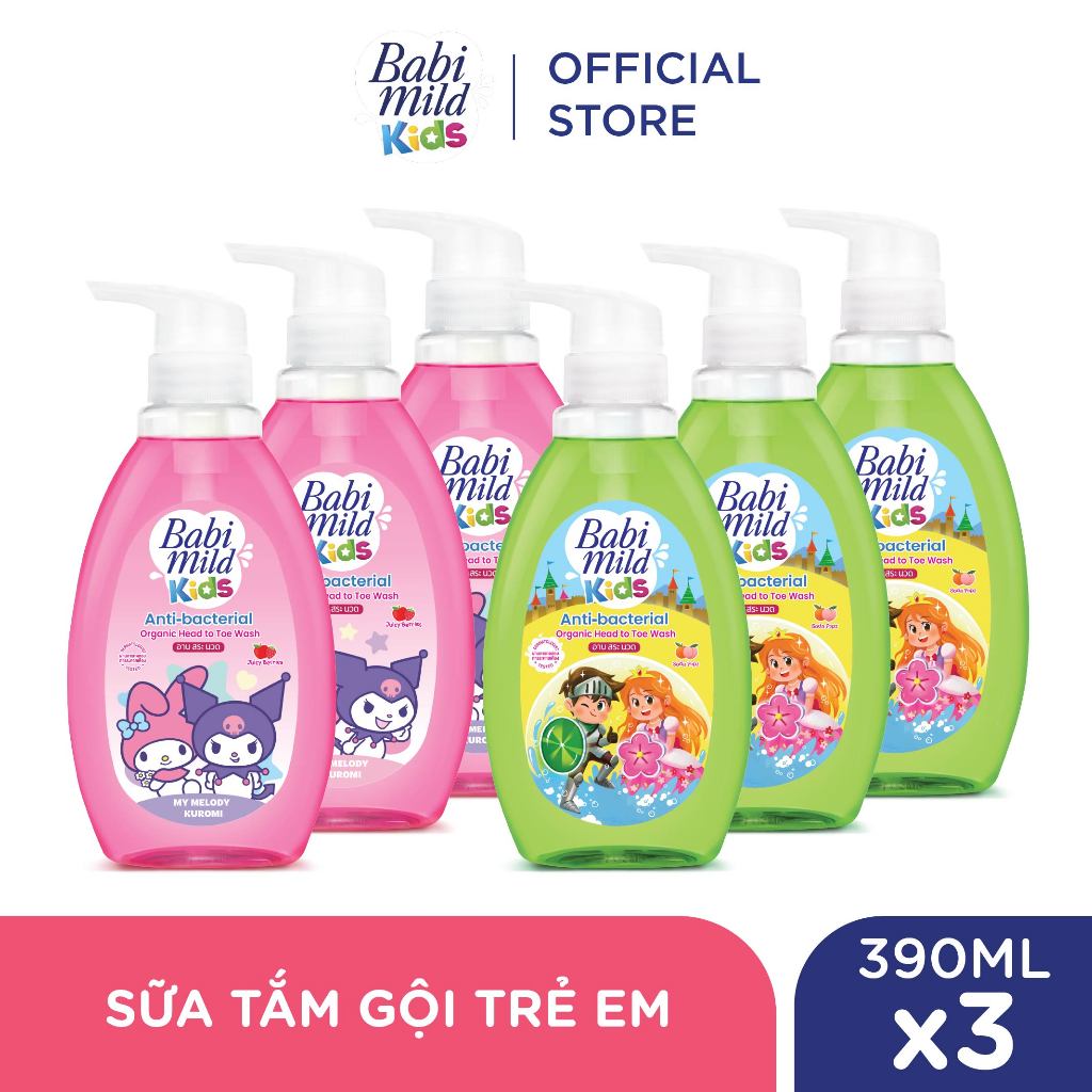Combo 3 Sữa tắm gội toàn thân trẻ em Babi Mild Kids 390ML