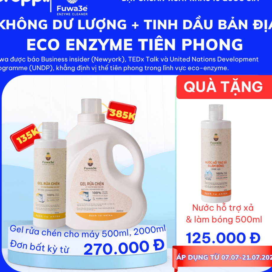 Ngâm rửa thực phẩm loại bỏ 40+ dư lượng bvtv + vi khuẩn Fuwa3e 100% eco enzyme
