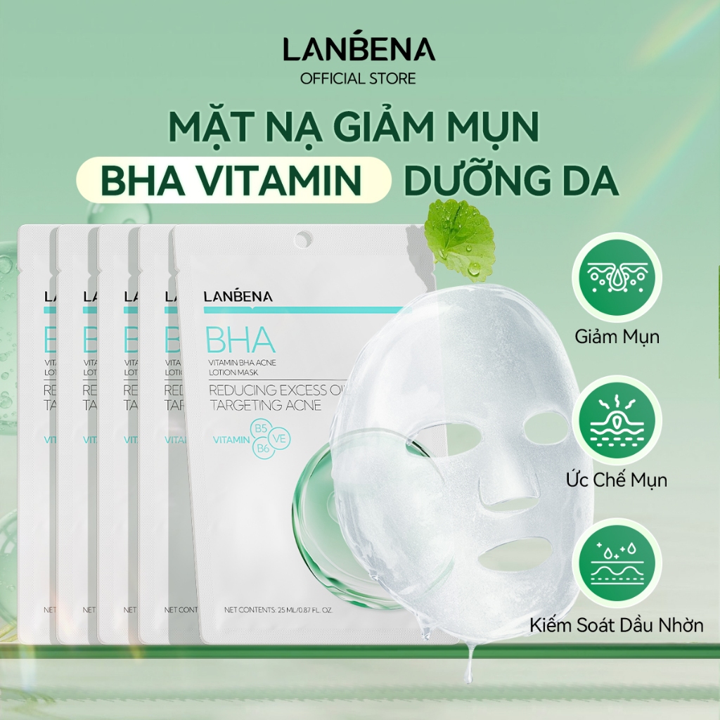 LANBENA  Mặt nạ giảm mụn vitamin BHA (5 miếng)  - hỗ trợ giảm mụn, phục hồi dịu da, cải thiện độ đàn hồi cho da Skincare