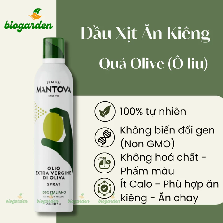 Dầu ăn dạng xịt Ôliu (Olive) 250ml Mantova Extra Virgin Olive Oil Spray - Dầu Xịt Ăn kiêng - Ăn thực dưỡng - Bio Garden