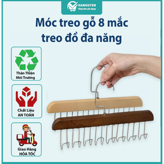 Móc treo gỗ 8 mắc treo đồ đa năng áo lót túi cà vạt thắt lưng tiện dụng #A195