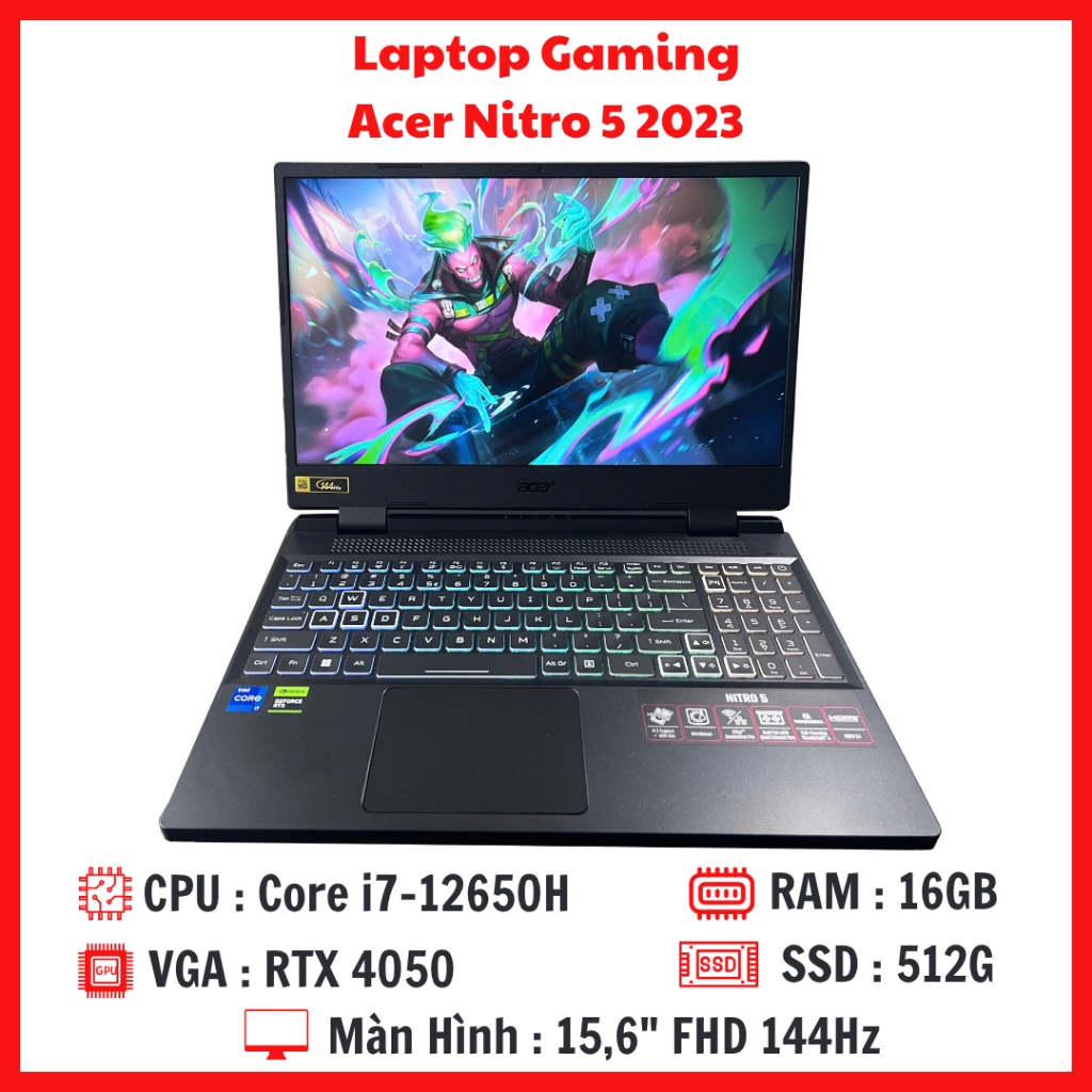 Laptop Acer Nitro 5 AN515-58-75NM - Core i7-12650H RAM 16G SSD 512G RTX 4050 Màn 15,6 Inch FHD 144Hz