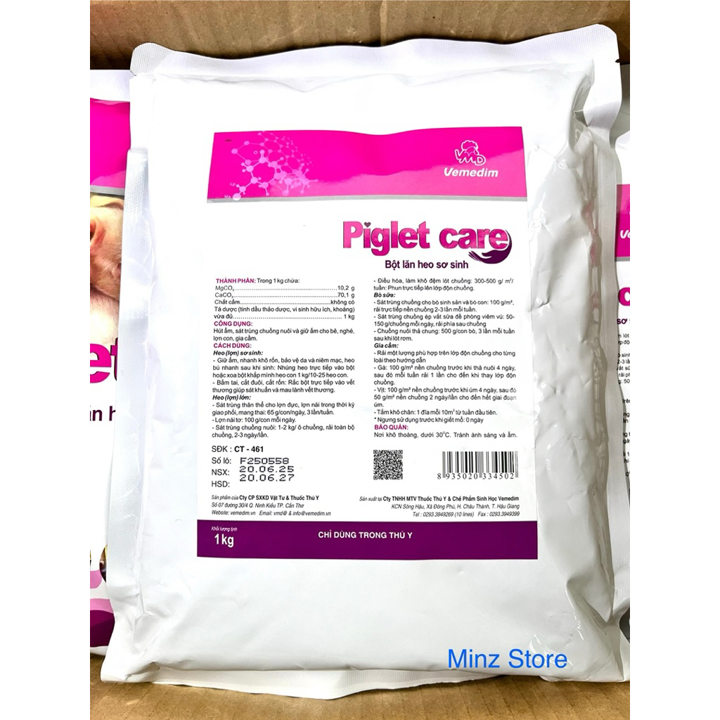 Bột lăn heo, giữ ấm heo con, hút ẩm, sát trùng, Vemedim PIGLET CARE gói (1kg)