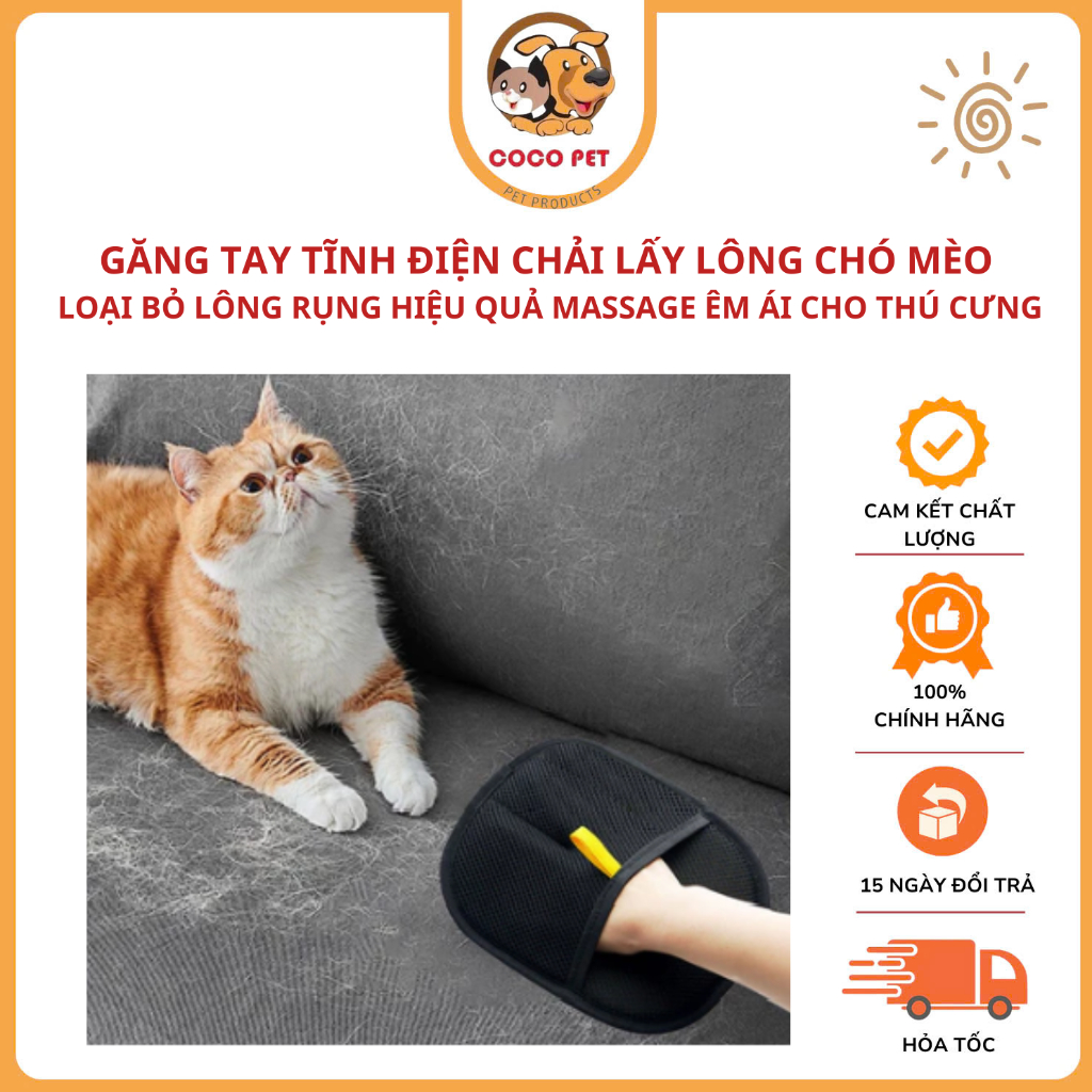 Găng Tay TĨNH ĐIỆN Chải Lấy Lông Chó Mèo, Loại Bỏ Lông Rụng Hiệu Quả Massage Êm Ái Cho Thú Cưng