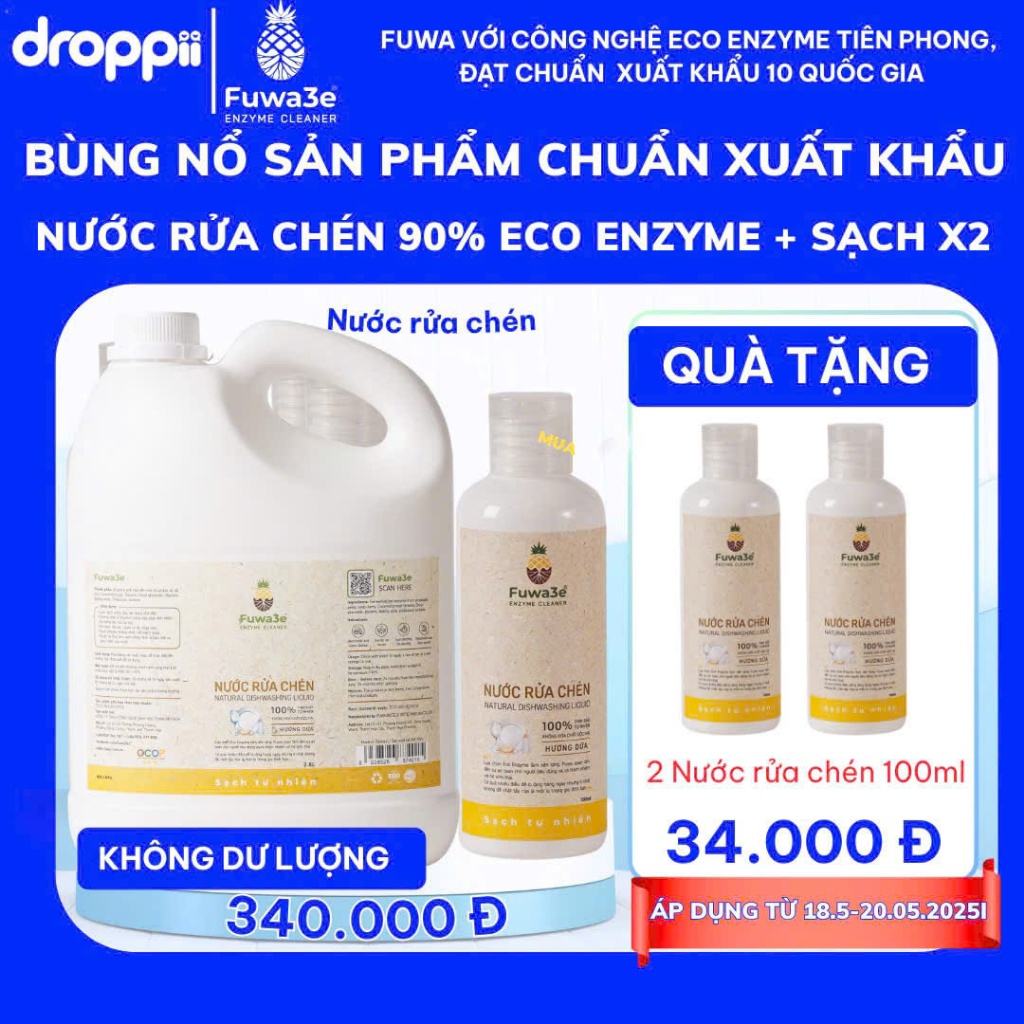 Rửa bình sữa eco enzyme chuẩn xuất khẩu 10 quốc gia + Fuwa3e, không nhớt, ko mùi hôi suốt 24h