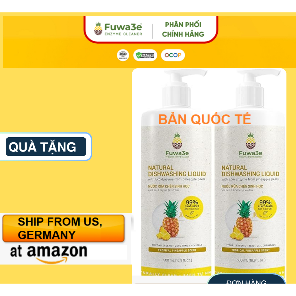Rửa bình sữa eco enzyme chuẩn xuất khẩu 10 quốc gia + Fuwa3e, không nhớt, ko mùi hôi suốt 24h