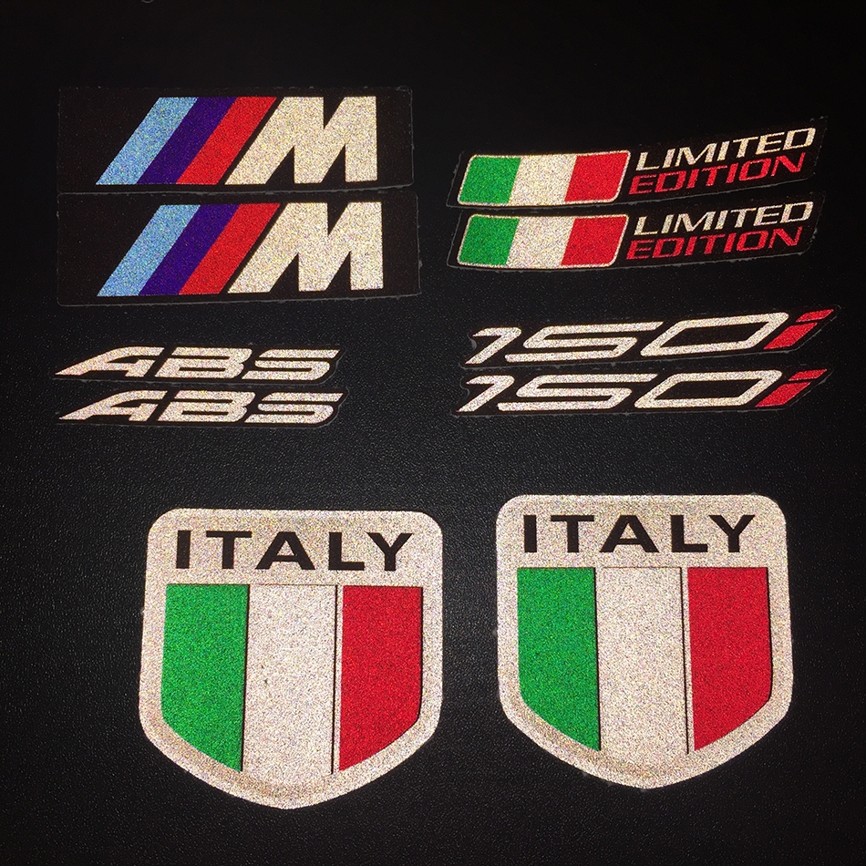 Cặp tem Decal phản quang 3M Tổng hợp 5 mẫu logo cờ Ý cao cấp chống nước. Limited ABS Italy