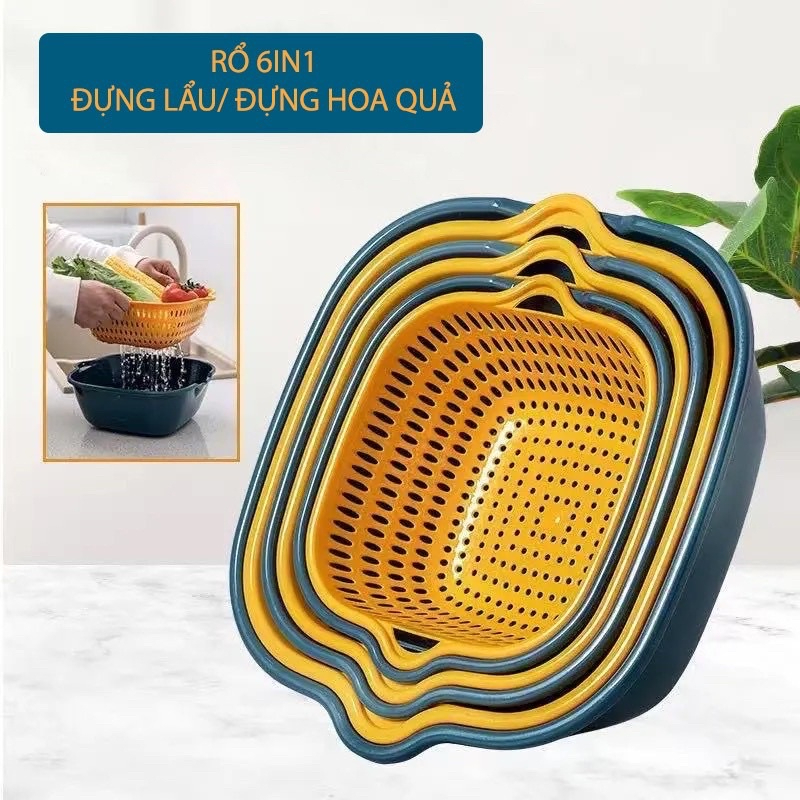 Bộ Rổ 6 Món Kèm Chậu Chất Liệu Nhựa Cao Cấp Hàng Loại 1