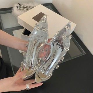 Giày Nữ pha lê trong suốt đính đá mũi nhọn sang chảnh Mika đế 2cm mã 32