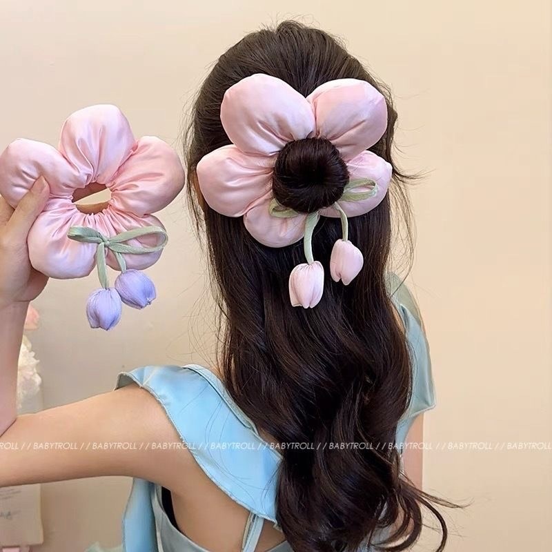 Dây buộc tóc hoa Tulip, Buộc Tóc Xốp bản lớn hoa 5 cách Hàn Quốc SC5CDAY