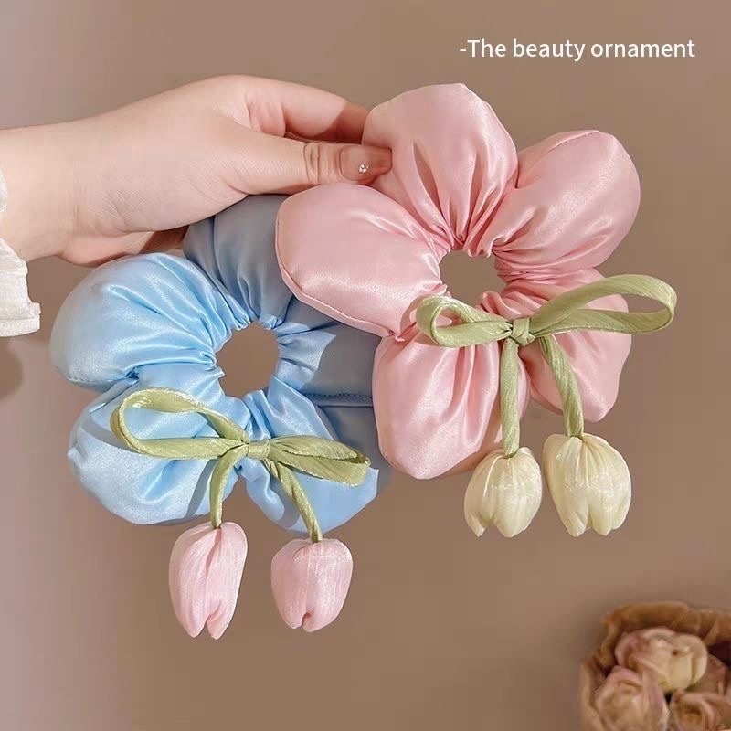 Dây buộc tóc hoa Tulip, Buộc Tóc Xốp bản lớn hoa 5 cách Hàn Quốc SC5CDAY