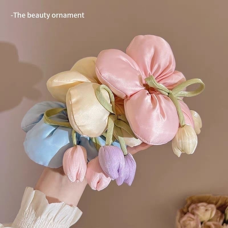 Dây buộc tóc hoa Tulip, Buộc Tóc Xốp bản lớn hoa 5 cách Hàn Quốc SC5CDAY