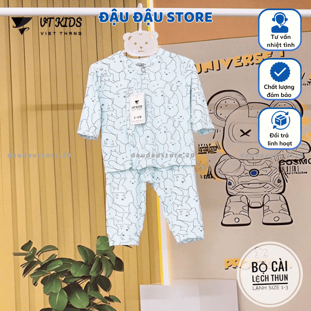 (Set 3 -Set 5) Bộ Quần Áo Dài Màu VT Thun Lạnh Chất Mềm Mịn Thấm Hút Mồ Hôi Cho Bé Sơ Sinh 3-9kg VT-DL18 Đậu Đậu Store