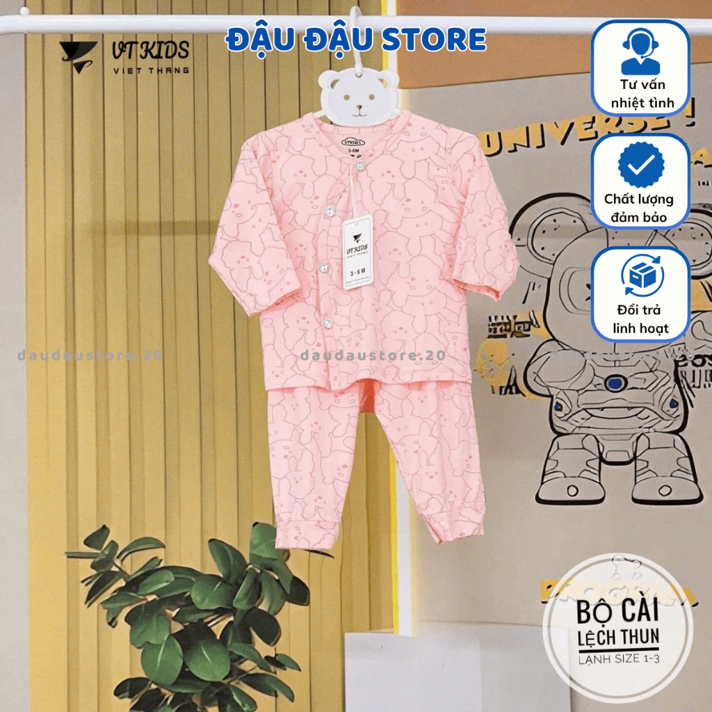 (Set 3 -Set 5) Bộ Quần Áo Dài Màu VT Thun Lạnh Chất Mềm Mịn Thấm Hút Mồ Hôi Cho Bé Sơ Sinh 3-9kg VT-DL18 Đậu Đậu Store