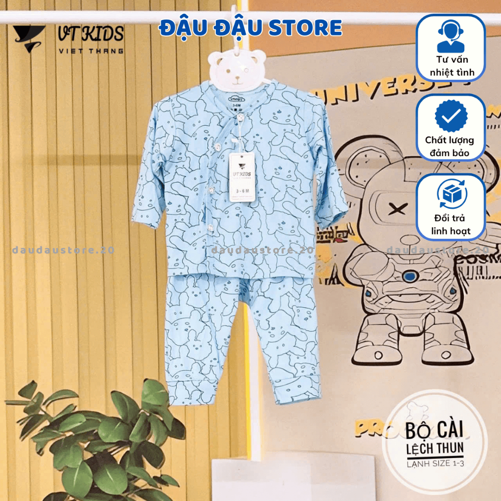 (Set 3 -Set 5) Bộ Quần Áo Dài Màu VT Thun Lạnh Chất Mềm Mịn Thấm Hút Mồ Hôi Cho Bé Sơ Sinh 3-9kg VT-DL18 Đậu Đậu Store