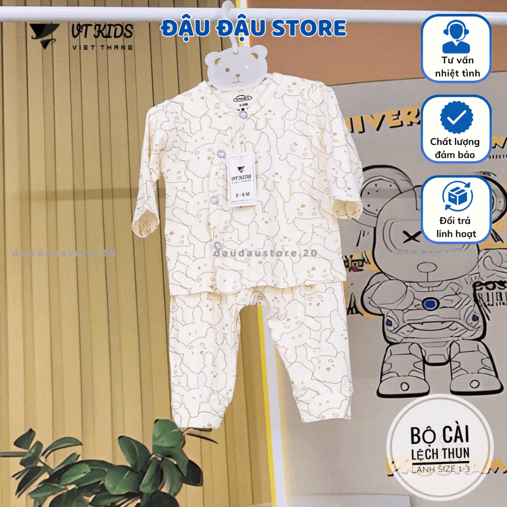 (Set 3 -Set 5) Bộ Quần Áo Dài Màu VT Thun Lạnh Chất Mềm Mịn Thấm Hút Mồ Hôi Cho Bé Sơ Sinh 3-9kg VT-DL18 Đậu Đậu Store