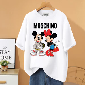 Áo Thun Tay Lỡ Unisex In Hình Mickey & Minnie